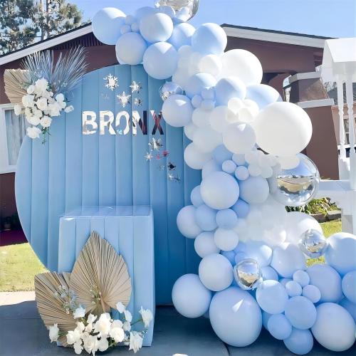130pcs Light Blue Balloons Garlands Kit, 18 12 10 5 Different Sizes Pack Blue Latex Balloon Arch for Birthday Baby Shower Wedding Gender Reveal Party Decorations(With 2 Ribbons)