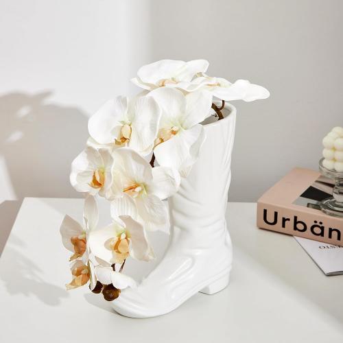 Denique White Boots Flower Vases, Creative Cowboy Boot Vase, Ceramic Flower Arrangements, Unique Boot Vases Boot Planter Modern Aesthetic Room Wedding Decor