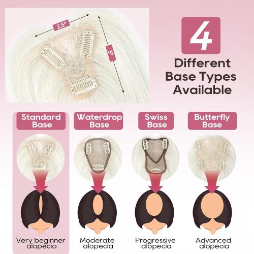 REECHO 10 Real Human Hair Topper for Women with Thinning Hair, Clip-in Crown Hairpiece for Instant Volume and Gray Root Coverage Real Hair Toppers Wiglett, Standard Base, Light Blonde