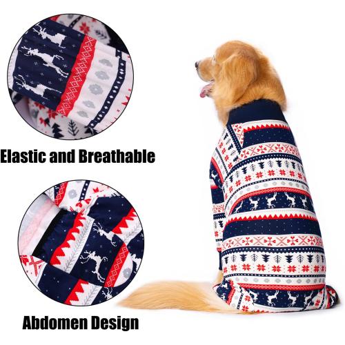 Dog Recovery Suit After Surgery Female Male, Medium Large Dog Neuter Shirt Cone Alternatives Prevent Licking Surgical Onesies (Christmas Blue, XL)