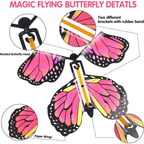 LOMIMOS 40PCS Flying Butterfly, Magic Wind Up Butterfly Toy Gift for Kids Surprise Explosion Box Wedding Birthday Party Book Greeting Card(20 Styles)