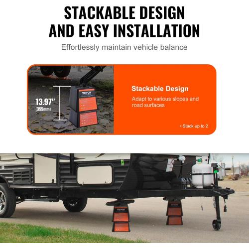 VEVOR Trailer Jack Block, Polypropylene RV Camper Stabilizer Blocks, RV Travel Accessories Use for Any Tongue Jack, Post, Foot, 5th Wheels, 4-Pack