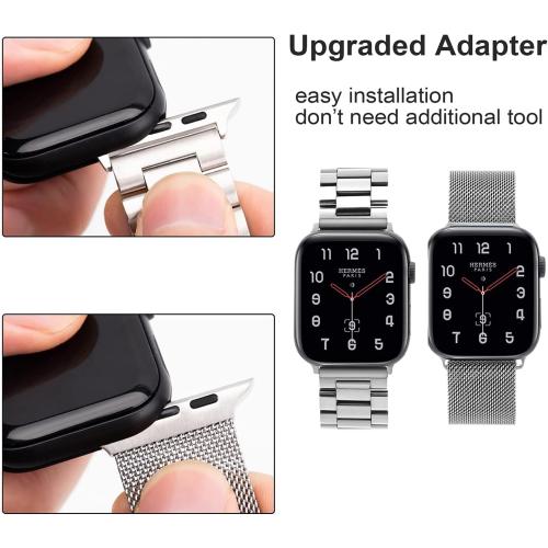 Pack 2 Metal Bands Compatible With Apple Watch Band 38/40/41/42/44/45/46/49mm,Stainless Steel&Milanese Loop Mesh for iWatch Band Series SE3 2 1/ Ultra3 2 1/11 10 9 8 7 6 5 4 3 2 1