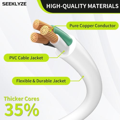 16/3 White Extension Cord 6 FT Indoor, Short Extension Cord