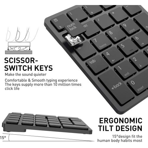 havit Bluetooth Number Pad Wireless Numeric Keypad Numpad 26 Keys Portable Mini Financial Accounting Rechargeable Numeric Pad for Windows Laptop Desktop, PC, Notebook (Black)