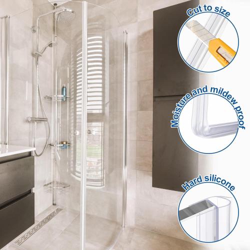 Shower Door Side Seal Strip 78.74 Inch (39.37 x 2 Pcs) for 1/4(6 mm) Frameless Glass Sliding or Swing Door (U Type) Sweep Clear PVC Waterproof to Stop Shower Leaks No Adhesive Needed
