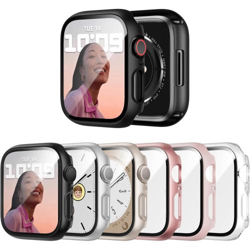 JERXUN 6 Pack Case with Screen Protector for Apple Watch Series 9/8/7 41mm