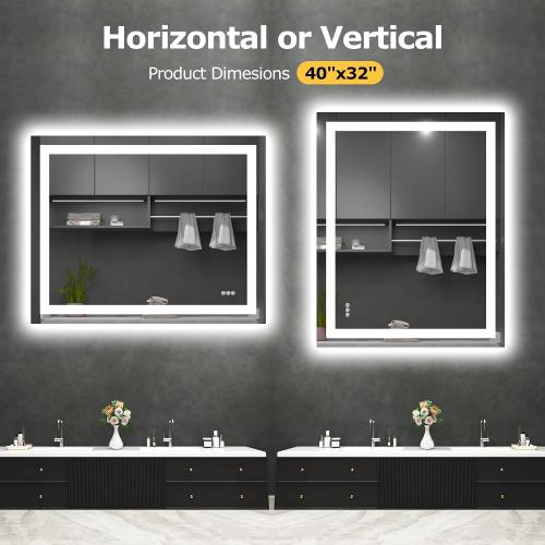 Hivone 40X32 LED Bathroom Mirror with Lights, Anti-Fog, Dimmable, Backlit   Front Lit, Smart Bathroom Vanity Mirror, Memory Function, Shatterproof, Tempered Glass (Horizontal/Vertical)