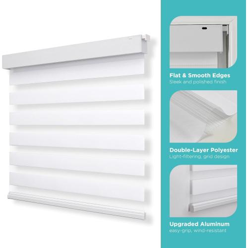 Joydeco No Drill Zebra Blinds for Windows, Cordless Dual-Layer Privacy Zebra Shades for Indoor Windows, Easy to Install, Light Filtering Sheer Blinds for Home (Off-White,35 W x 75 H)