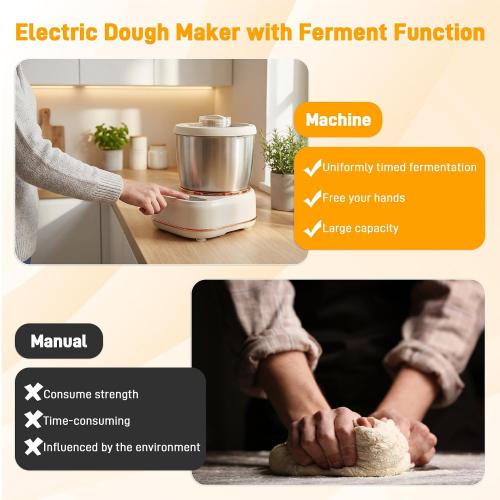 7.4QT Electric Dough Mixer with Ferment Function, Large Capacity Dough Maker Machine, 304 Stainless Steel Bowl,Face-Up Touch Panel, Timer Control, Commercial & Household Bread Mixer for Pizza