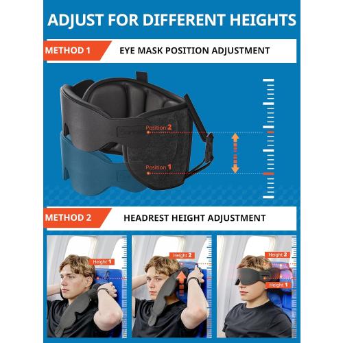 Travel Pillows for Airplanes, Airplane Pillow for Long Flight, Airplane Head Strap with Eye Mask for Sleep, Travel Neck Pillow for Car Road Trip, 360° Support Headrest, Stop Bobblehead, Black