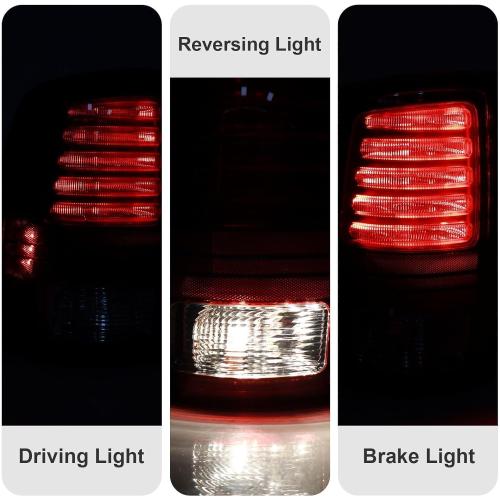 LED Tail Lights Assembly Compatible with 2013-2018 Dodge Ram 1500 2500 3500 Sport, Rear Light Taillights Replacement # 68093081AB 68093081AC (Black Border)