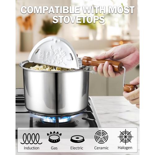 Cook N Home Stovetop Popcorn Popper with Crank, 6 Quart Stainless Steel Popcorn Pot, Silver