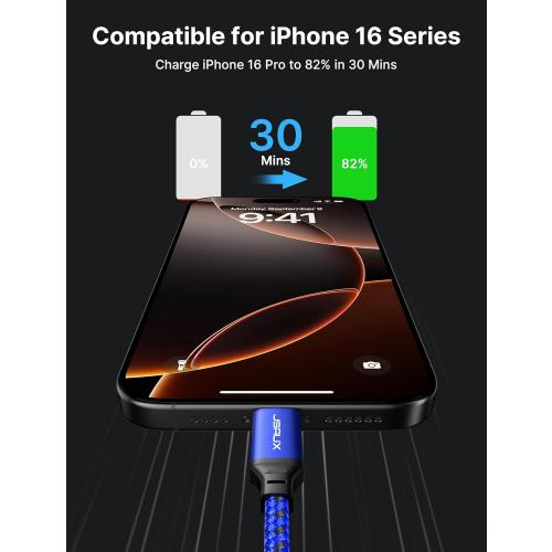 JSAUX 100W USB C to USB C Cable [2-Pack 10FT], Type C Fast Charging Cord for iPhone Air/iPhone 17/iPhone 17 Pro/iPhone 17 Pro Max, iPhone 16/15 Series, Galaxy S/Note Series, MacBook, iPad - Blue