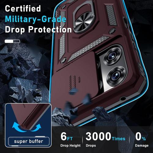 for Moto G 2026/2025 Case,Moto G Play 2026 Case Built in Slide Camera Cover | with Tempered Glass Screen Protector Finger Ring Holder Kickstand,Heavy Duty Shockproof Full Body Phone Cover,Wine Red