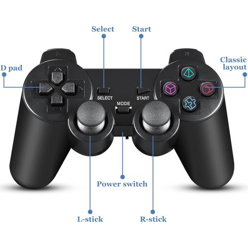 2 Pack Wireless Controller 2.4G double shock Compatible with PS2 /PS1/PC(Jet Black)