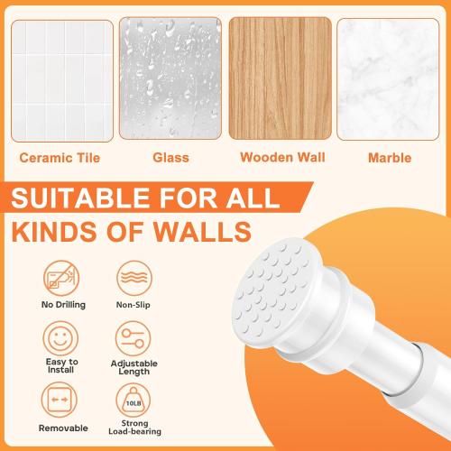 Tension Curtain Rod 26 to 48 Inch Adjustable Tension Rods 6 Pack Expandable Spring Tension Rod White No Drilling for Closet Kitchen Cupboard Wardrobe Door Bookshelf DIY Projects