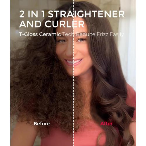 TYMO 2.0 Thermal Brush Curling Brush - STYLUX 1.7 Blowout Volumizer with Flexi-Fit for Hair Straightening, Heated Round Styler Tool, Hair Straightener and Curler 2 in 1, Dual Voltage & Light, Gold