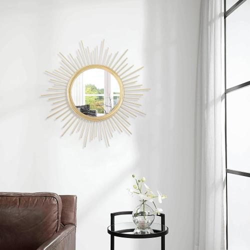 Large Gold Spoked Sunburst Wall Mirror Boho Home Decor Round Wall Art Mirror Modern Metal Mirrors for Wall Living Room Vanity Bathroom Bedroom Hallway Balcony Entryway 20