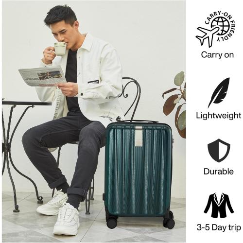 Hanke 20 Inch Carry On Luggage 22x14x9 Airline Approved Lightweight PC Hard Shell Suitcases with Wheels Travel Luggage Rolling Suitcase Travel Luggage Bag for Weekender(Blackish Green)