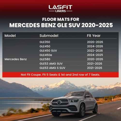 LASFIT Floor Mats for Mercedes Benz GLE SUV 2020-2026 350/450 / 450e / 580/53 AMG / 63 AMG S (Not Fit for Coupe), All Weather TPE Floor Liners Custom Fit GLE Car Mats, 1st & 2nd Row Set, Black