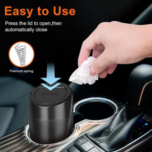 Pack of 2 Car Trash Can, 2 Packs Mini Car Trash Bin with Lid, Leakproof Cup Holder Car Garbage Can with 60 Trash Bags, Vehicle Front Back Seat Organizers and Storage for Car, Home, Office, Black