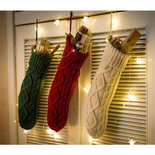 Fesciory 1 Pack Christmas Stockings 18 Inches Large Size Cable Knitted Stocking Gifts & Decorations for Family Holiday Xmas Party, Green 18in