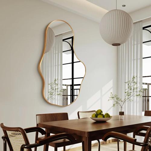 Irregular Wall Mirror - Wall Mirrors Decorative 24x 40 Asymmetrical Abstract Mirror Aviation Aluminum Alloy Frame Unique for Bathroom, Bedroom, Living Room, Cloakroom, Entryway Gold