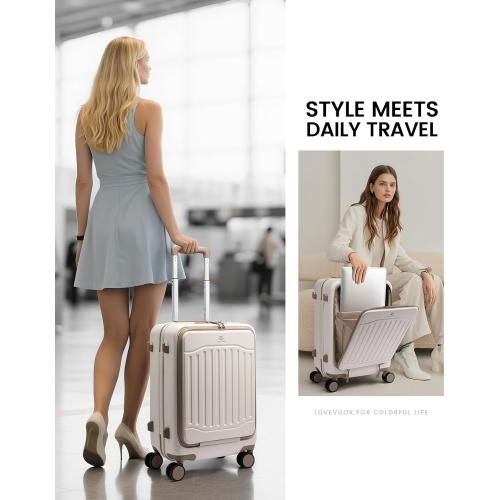 LOVEVOOK Carry on Luggage, PC Hard Shell Suitcases with wheels, 20-Inch Carry On Luggage with USB Port, Lightweight 6.9lb, Fits 15.6, 45L Capacity for Travel & Business（1PC）