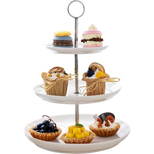 Sweese 3 Tier Cupcake Stand- White Porcelain Cake Stand- Dessert Stand, Tiered Serving Trays for Parties
