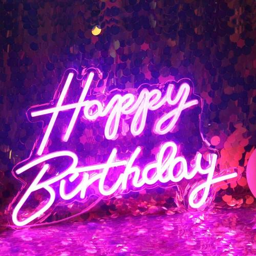 LED Happy Birthday Neon Sign Night Light Birthday Party Decorations Pink USB Operated Decorative for Backdrop Party Bedroom Wall Décor 5v