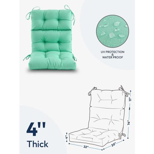 Outdoor High Back Chair Cushion,Water Resistant Tufted Adirondack Rocking Chair Cushion with Ties,Replacement Seat Cushion for Patio Furniture, dark blue
