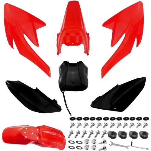 PRO BAT 7 PCs Plastic Fairing Fender Kit CRF 70 CRF70 125cc Apollo Dirt Pit Bike, Red&Black