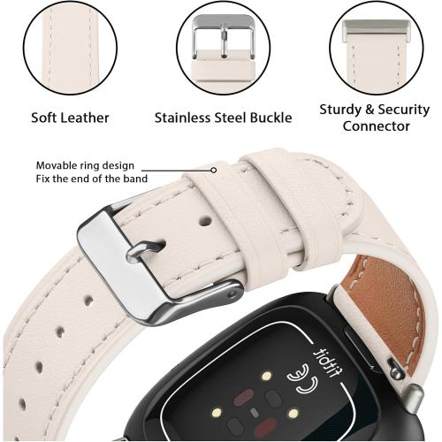 Meliya Leather Bands Compatible with Fitbit Versa 4 Bands/Fitbit Versa 3 Bands/Sense 2 Bands/Fitbit Sense Watch Bands for Women Men, Classic Genuine Leather Wristband Straps
