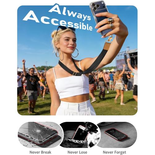 Phone Lanyard Crossbody Wrist Strap, Black Cell Phone Lanyards for around the Neck Wristlet Adjustable Strap for Keys Case ID Badges Accessories