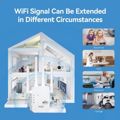 WiFi Extender,WiFi Extender Signal Booster for for Home & Outdoor,Device Servers Covers Up to 6000 Sq. ft and 35 Devices,Internet Booster