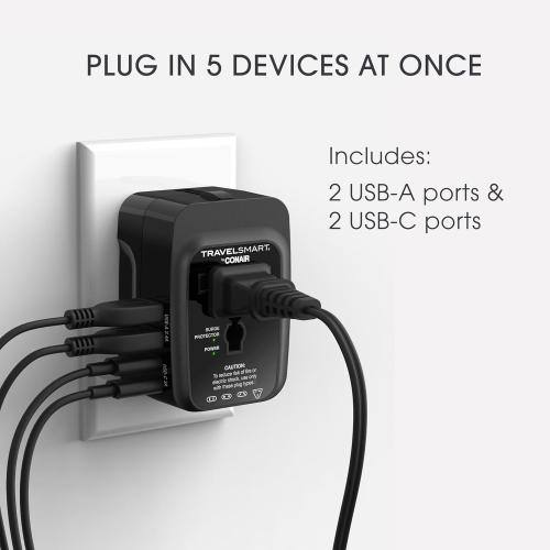 Conair Universal Travel Adapter - All-in-One European and Worldwide Travel Plug Adapter with Surge Protection - Includes USB C Port