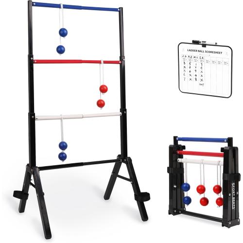 Outdoor Games Ladder Ball Set - Patented Assembly Free Portable Ladder Toss - Steel Frame Includes Carrying Case, 6 Bolas and Scoresheet