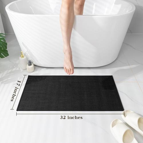 chakme Bathroom Rugs Mat 32x17, Ultra Thin Non Slip Bath Mat Quick Dry Absorbent Bath Mat for Bathroom Floor, (Black, 32x17)