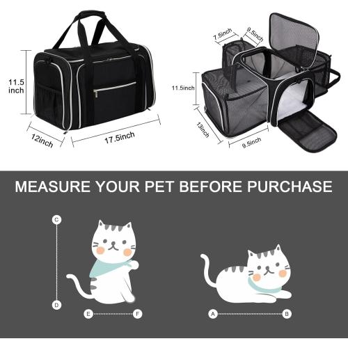 BAGLHER Cat Carrier Bag,Airline Approved Pet Carrier Soft Side Pet Travel 5 Sides Open Doors 3 Sides Expandable Foldable Dog Carrier with Fleece Pad