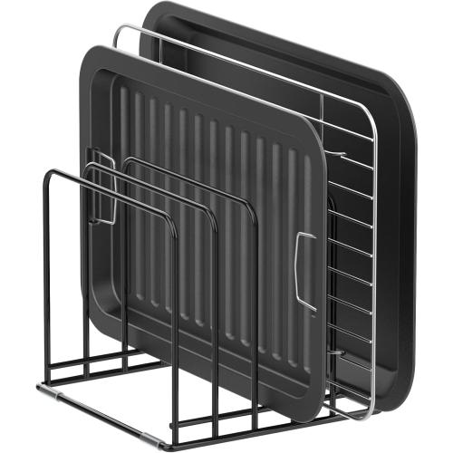 Kitchen Cabinet Organizer, Steel Cookware Holder, Divided Holder with 5 Slots for Skillets Baking Tray and Chopping Board Rack - Baking Pan Holder Storage (1 PC)