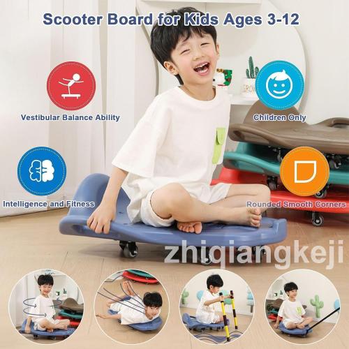 Scooter Board for Kids, Sitting Scooter with Silent Casters, Rocket-Shaped Gym Scooters, Kids Roller Board Sensory Toys, Children Indoor PE Scooters, Non-Slip Sitting More Safer,Green