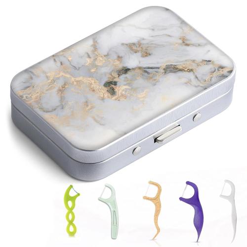 Dental Floss Case, Portable & Lightweight, Perfect for Travel, Hotels, Dinners, Appointments. Light Grey Marble