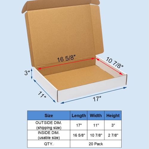 17x11x3 Shipping Boxes 20 Pack White**** Corrugated Cardboard Mailing Boxes for Small Business - Flat Literature Mailer Packaging Supplies
