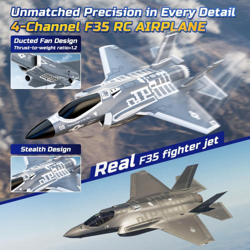 DEERC F35 4 Channel Brushless RC Plane for Adults Remote Control Airplane EDF Fighter Jet,2.4GHz 6-axis Gyro Stabilizer EPP RTF Hobby Glider Aircraft Plane Easy to Fly for Advance Player