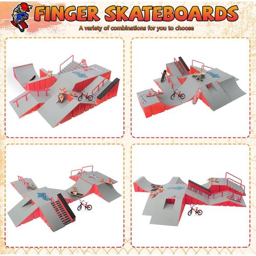 Finger Skateboard Park Kits,14-in-1 Bigger Finger Skateboard Ramp Set with 14 Ramps,8 Fingerboards,1 Finger Bike, Skate Park Kit,Fingerboard Skatepark Half Pipe Toys Gifts for Ages 3