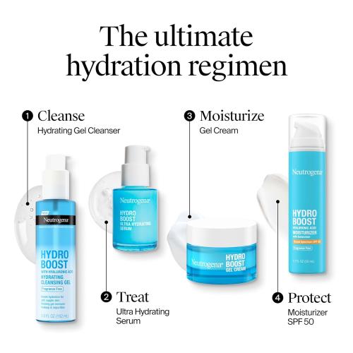 Neutrogena Hydro Boost Gel Cream, 48 Hr Hydration for Normal/Dry Skin, Fragrance Free, Face Moisturizer with Hyaluronic Acid, 1.7 oz. & Trial Size Hydro Boost Facial Cleanser, 0.5 fl oz (damage box )