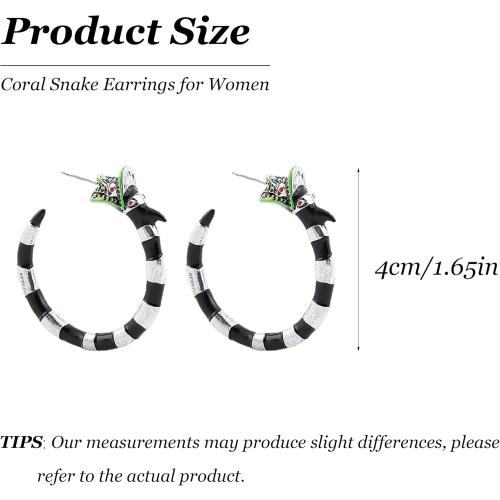 Coral Snake Earrings for Women Halloween Snake Hoop Earrings Gothic Punk Jewelry Halloween Cosplay Costume Shirts Accessories