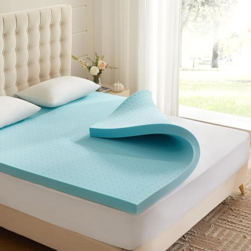 LIGHT BLUE 2 Inch Memory Foam Mattress Topper Full, Mattress Pad Gel Infused Foam Bed Topper, Ventilated Soft Blue,Full Size