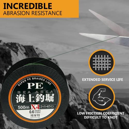 Braided Fishing Line 4 Strand Abrasion Resistant Braided Line 10LB to 90 LB Test for Salt-Water, 547/1094Yards, Cost-Effective, Zero Stretch, Smaller Diameter for Extra Visibility, Variety Colors